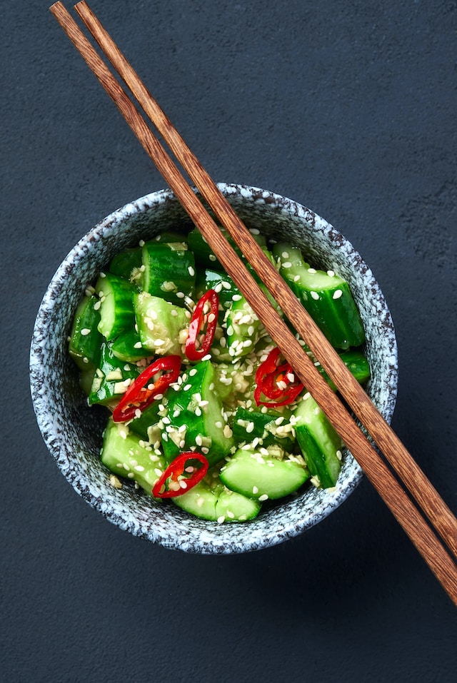 Cucumber Salad with chopsticks